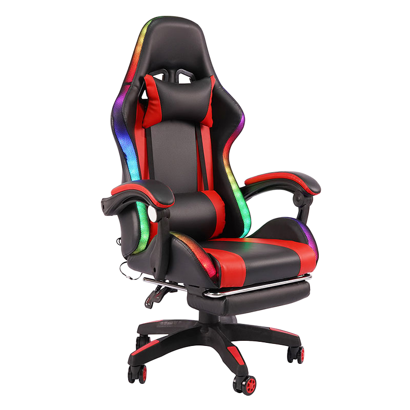 Red Professional Swivel Recling RGB Gamer Tempat Letak Tangan Boleh Laras Dipimpin Kerusi Permainan Dengan Pijakan Kaki(Y-2442)