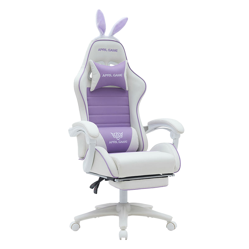 Kulit Sintetik 360 Pusing PVC PU Selesa Berbaring Kerusi Permainan Gadis Ungu Putih Comel Silla Gamer untuk Perlumbaan(T-7114B)