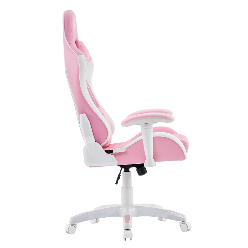 Kerusi Permainan Pusing Moden Merah Jambu dengan Tempat Letak Tangan 3D Boleh Laras(T-7122)