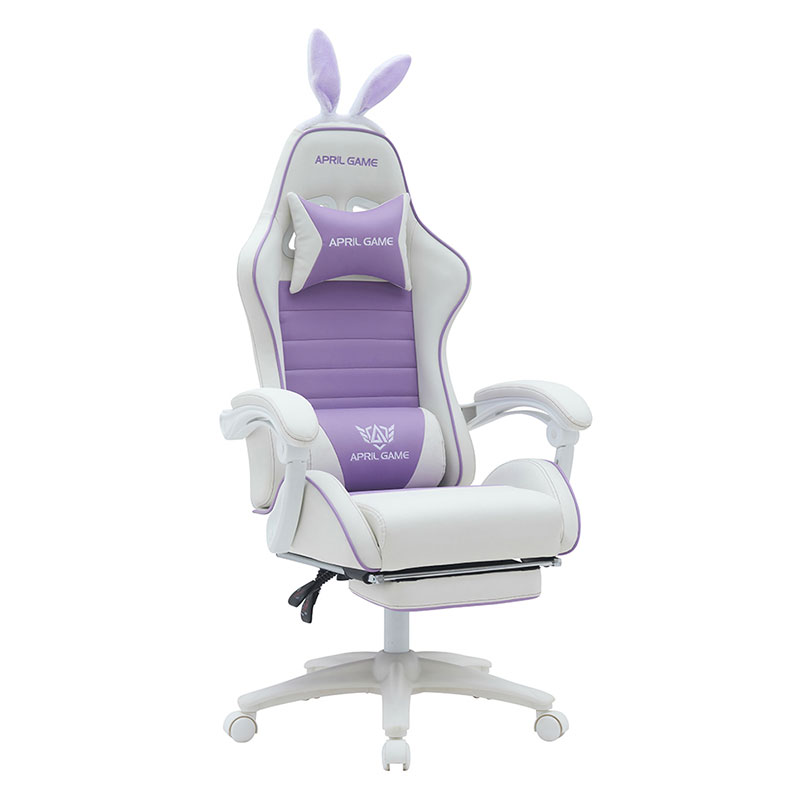 Kulit Sintetik 360 Pusing PVC PU Selesa Berbaring comel putih ungu Kerusi Permainan Gadis Silla Gamer untuk Lumba(T-7114B)
