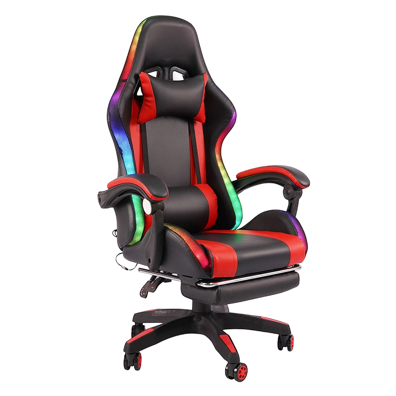 Red Professional Swivel Recling RGB Gamer Tempat Letak Tangan Boleh Laras Dipimpin Kerusi Permainan Dengan Pijakan Kaki(Y-2442)