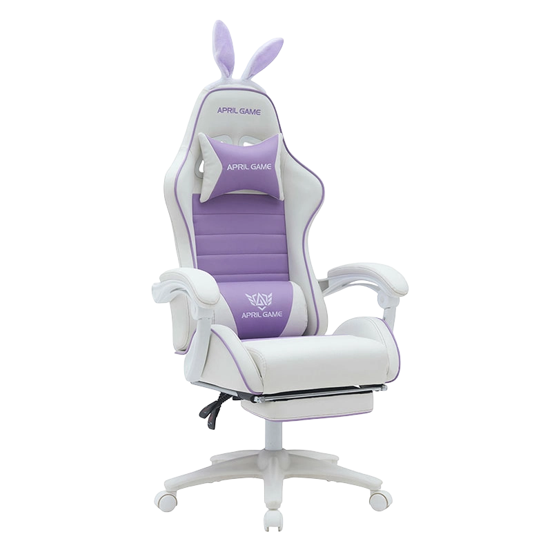 Kulit Sintetik 360 Pusing PVC PU Selesa Berbaring comel putih ungu Kerusi Permainan Gadis Silla Gamer untuk Lumba(T-7114B)